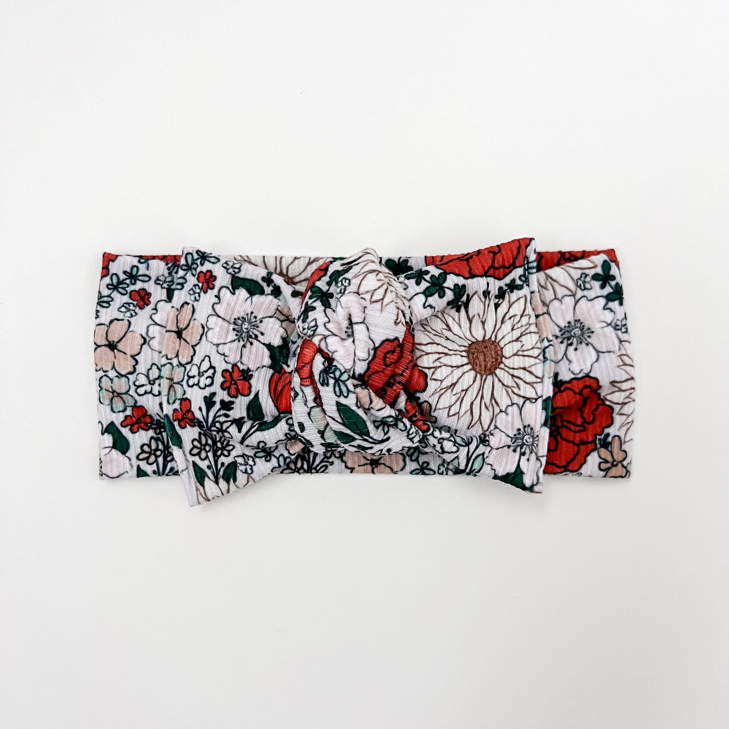 White Christmas Floral Knotted Headwrap