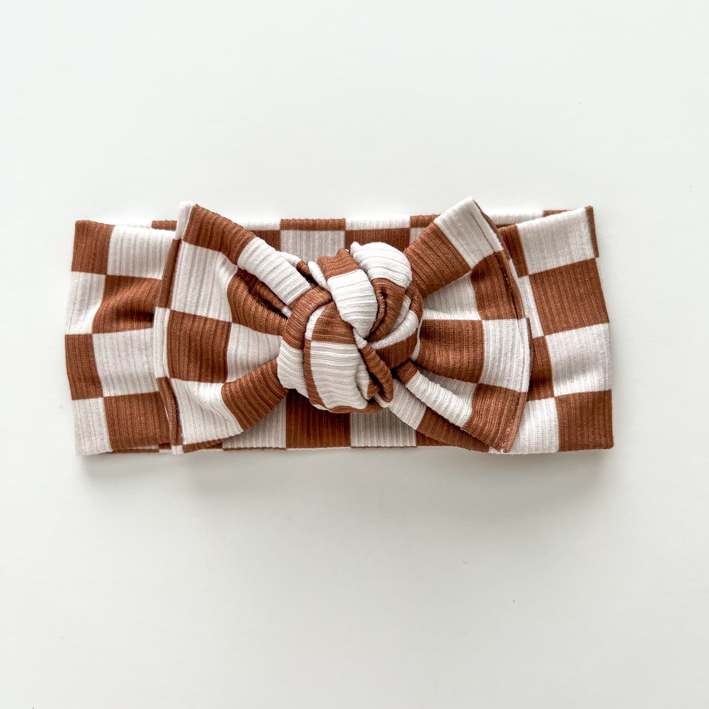 Mocha Check Ribbed Knotted Headwrap
