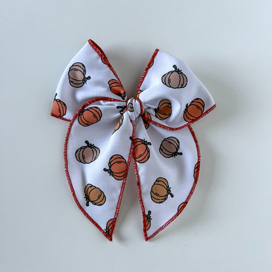 Pumpkins on White Fable Bow