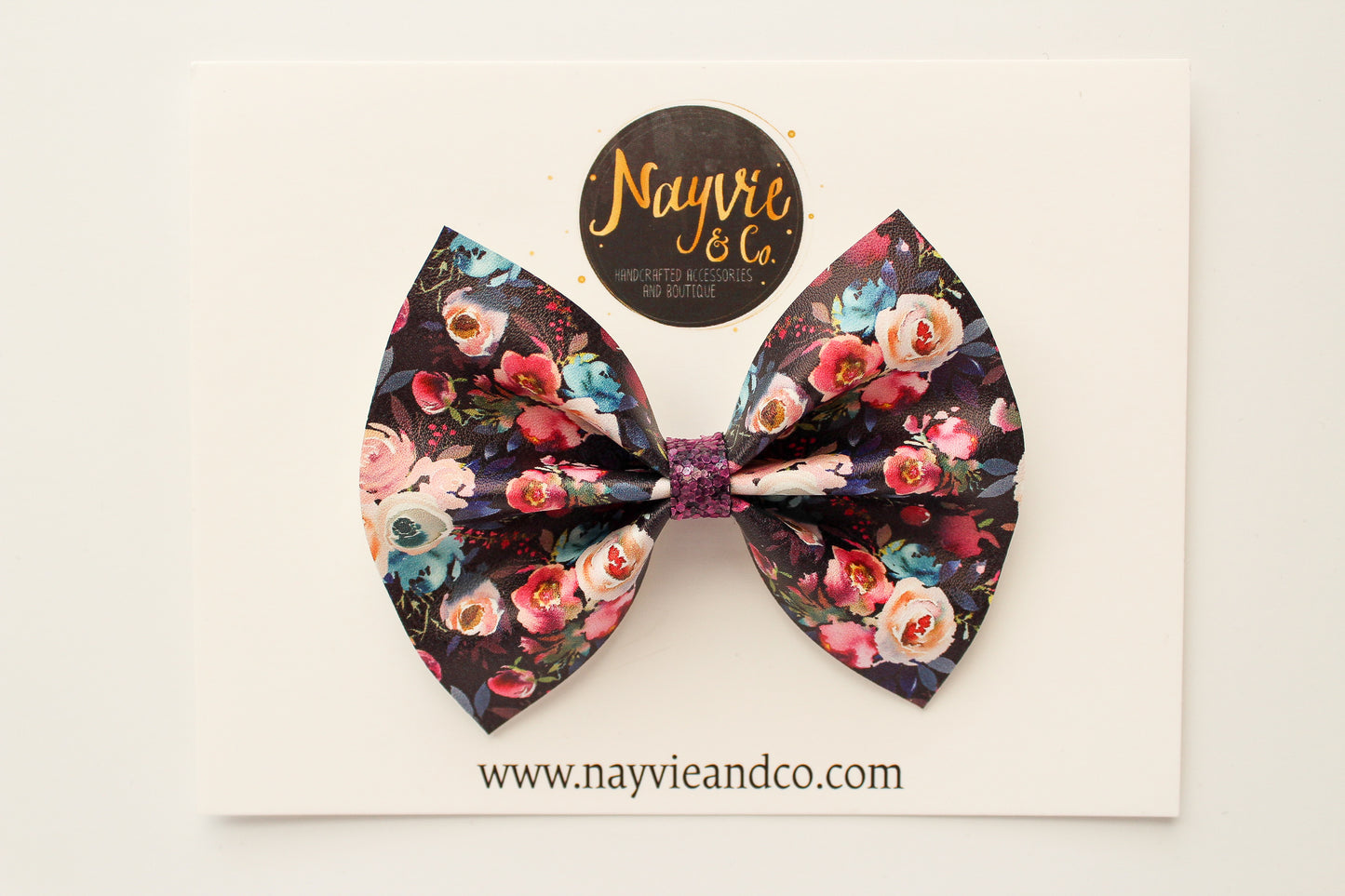 Dark Fall Floral Faux Leather Bow