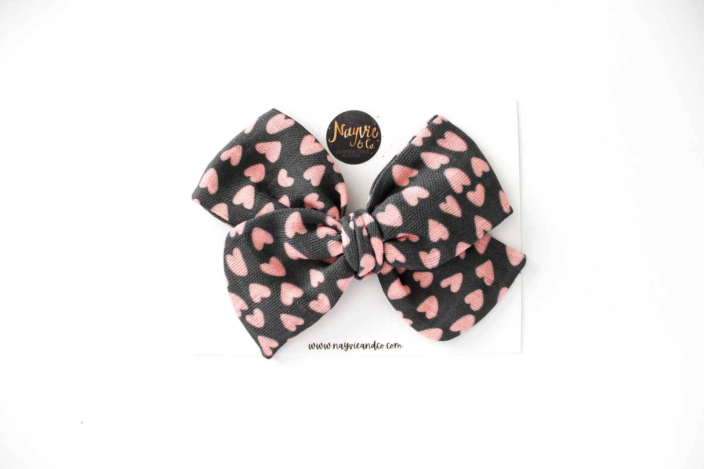 Pink Hearts on Black Gauze Hand-tied Bow