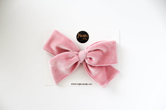 Baby Pink Velvet Hand-tied Bow