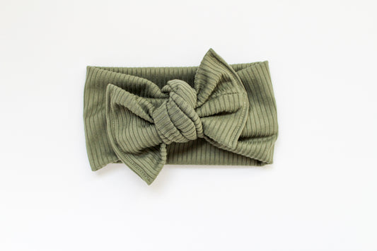 Olive Ribbed Tie-on Headwrap