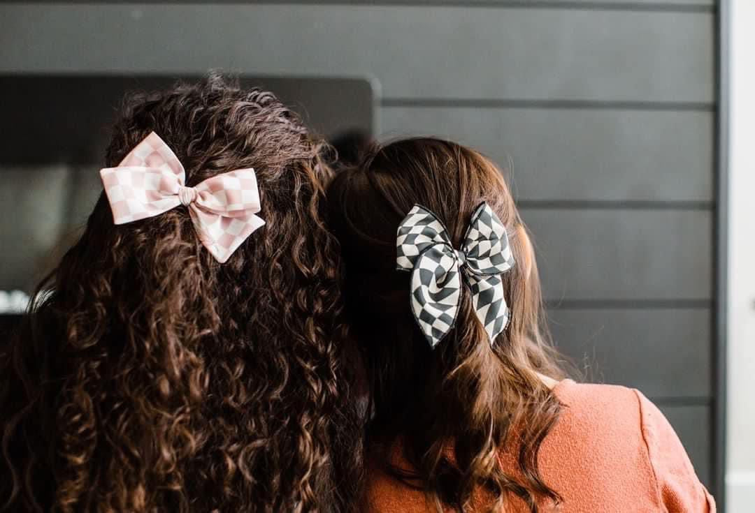 Blush Checkerboard Hand-tied Bow