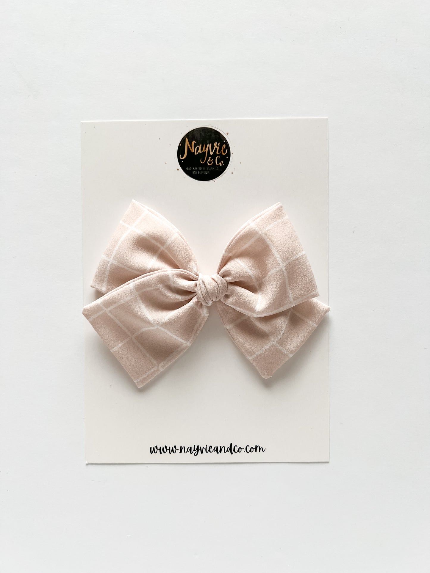 Light Baby Pink Grid Hand-tied Bow