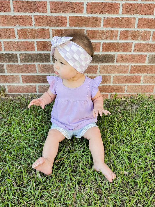 Lavender Check Knotted Headwrap