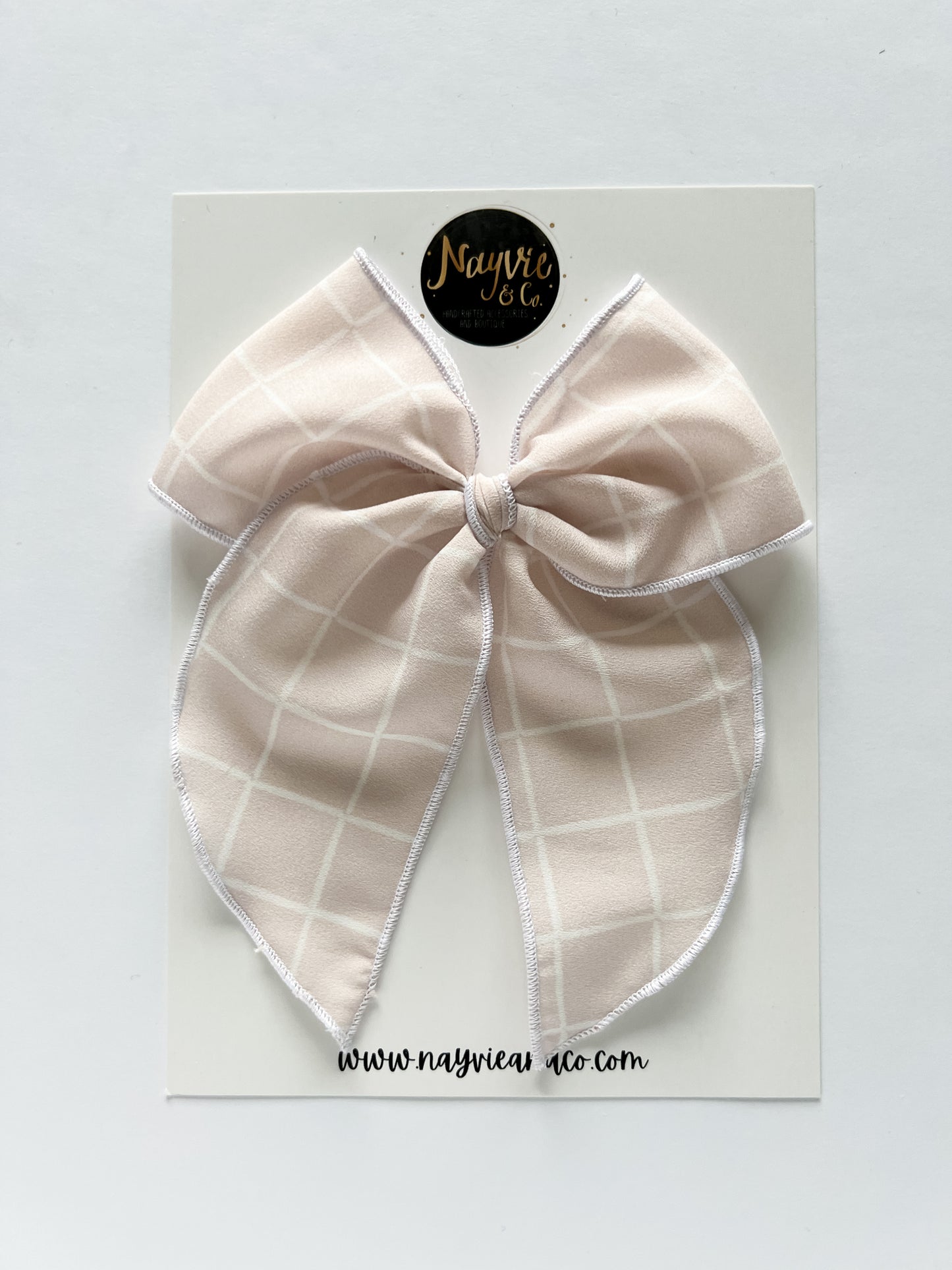 Light Baby Pink Grid Fable Bow