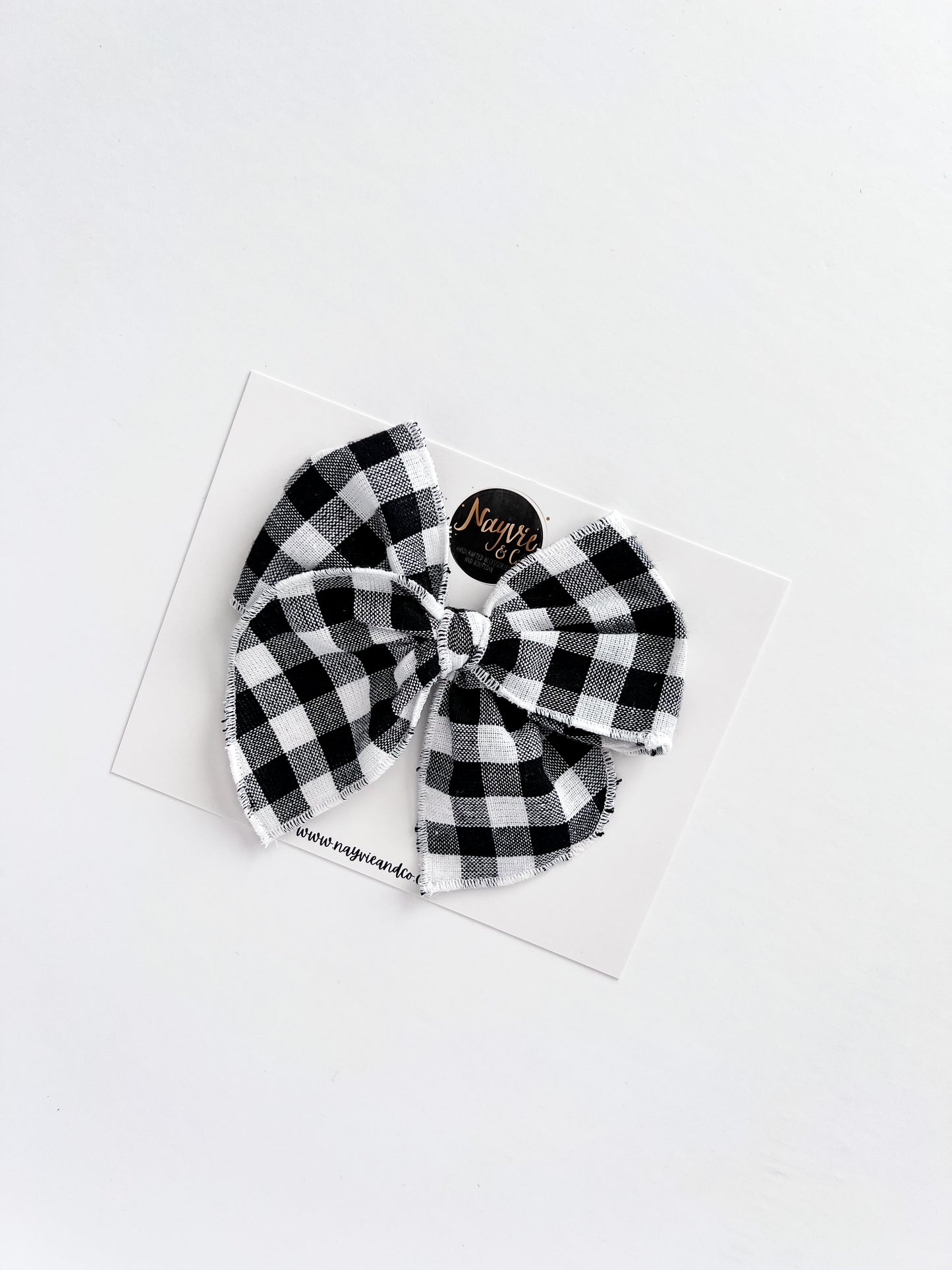 White and Black Gingham Fable Bow