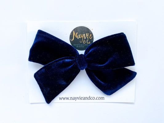 Navy Blue Velvet Hand-tied Bow